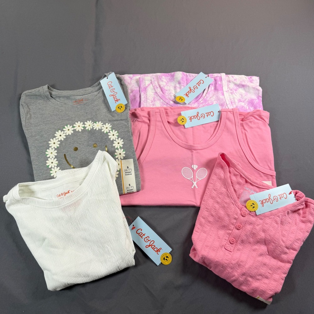 Cat & Jack Girls Top Bundle 5pc Size S 6/7 Pink White Grey Purple NWT